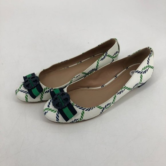 Tory Burch Maritime ankle wrap white navy green ballet flats 6.5 Isle - Picture 8 of 16